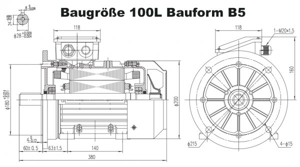 Dreiphasen Elektromotor für Säge VSC-741-4B, 3kW, 230V/400V, 1400U Dreiphasen Elektromotor für Säge VSC-741-4B, 3kW, 230V/400V, 1400U